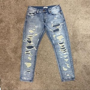 Denim House Ripped light-fading blue jeans